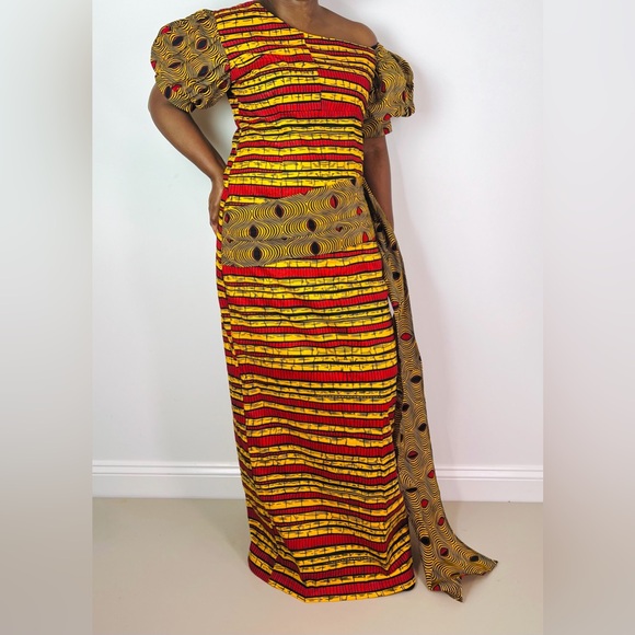 African Print Ankara Multicolor Statement Sleeve Maxi Dress - Picture 6 of 11